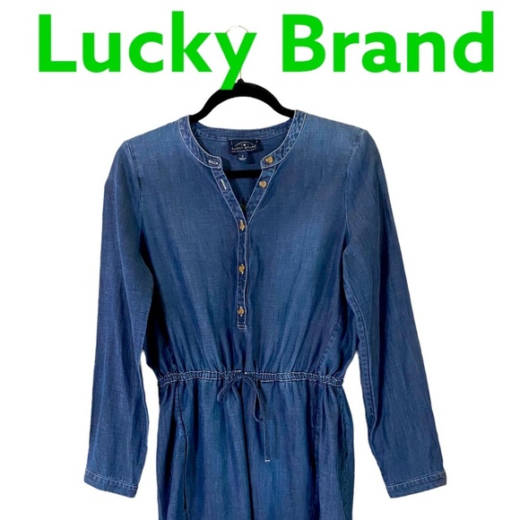 Lucky Brand Dresses & Skirts - Lucky Brand Chambray midi dress Small, side slit pockets/drawstring waist. EUC!